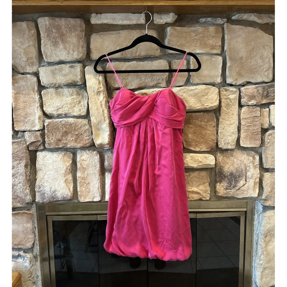 VTG 90s/Y2K Cache 100% Silk Bubble Hem Hot Pink Mini Cocktail Dress Sz 10 Women